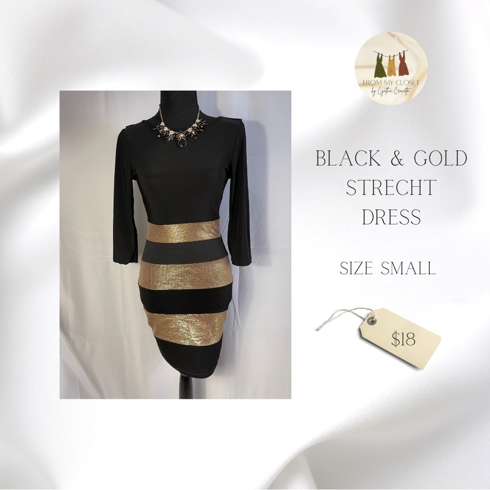 ♻️DISPONIBLE ♻️ 
✨🍂PRE-LOVED BLACK & GOLD DRESS  wore only once 🍂✨